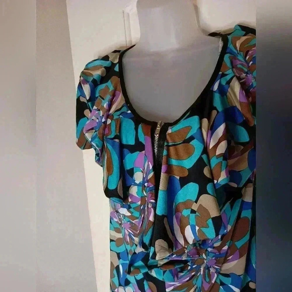 AVITAL Western Colorful Artistic Hippie Flutter Sleeve Zipper blouse - Picture 3 of 6